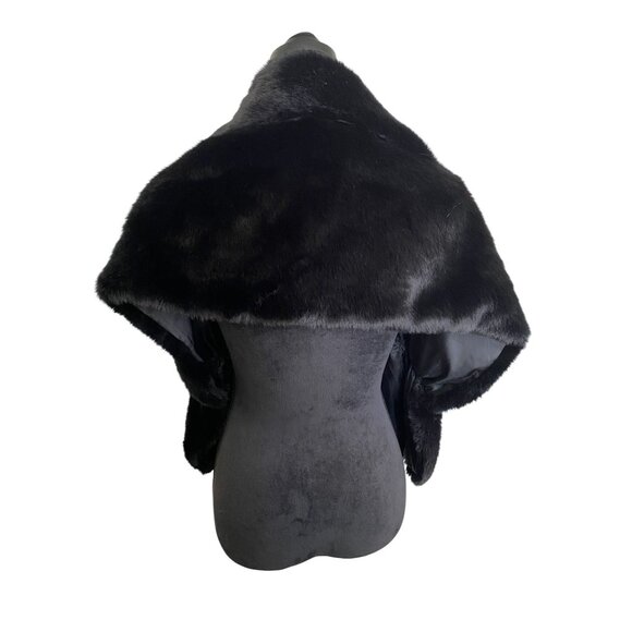 Tngan NWT Glam Rave Party Black Faux Fur Wrap Stole With Satin Lining Size S - Picture 2 of 9